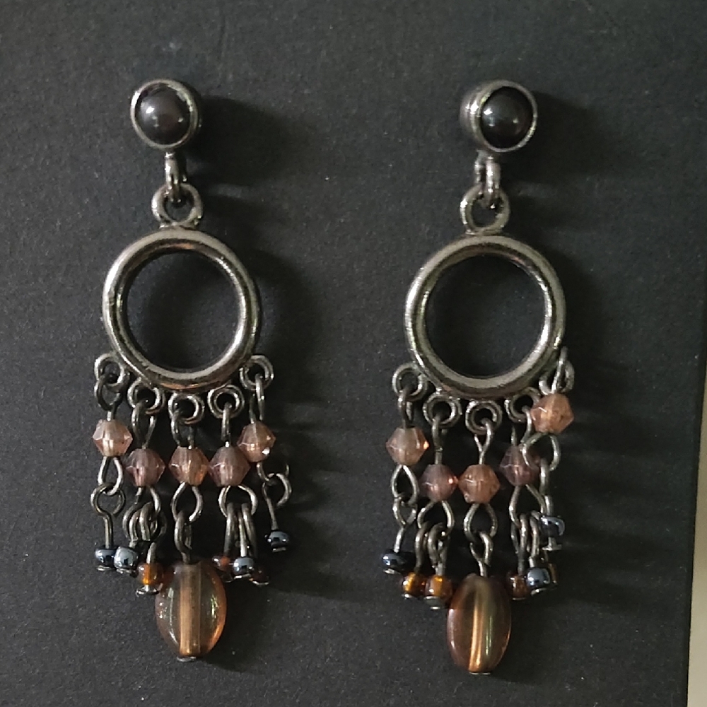 Elegant Silver and Brown Dangle Earrings